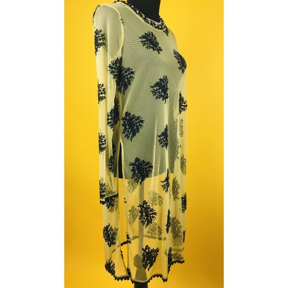 NWT Zara Sheer Beaded Gold/Black Lace Dress (S) - Picture 2 of 5